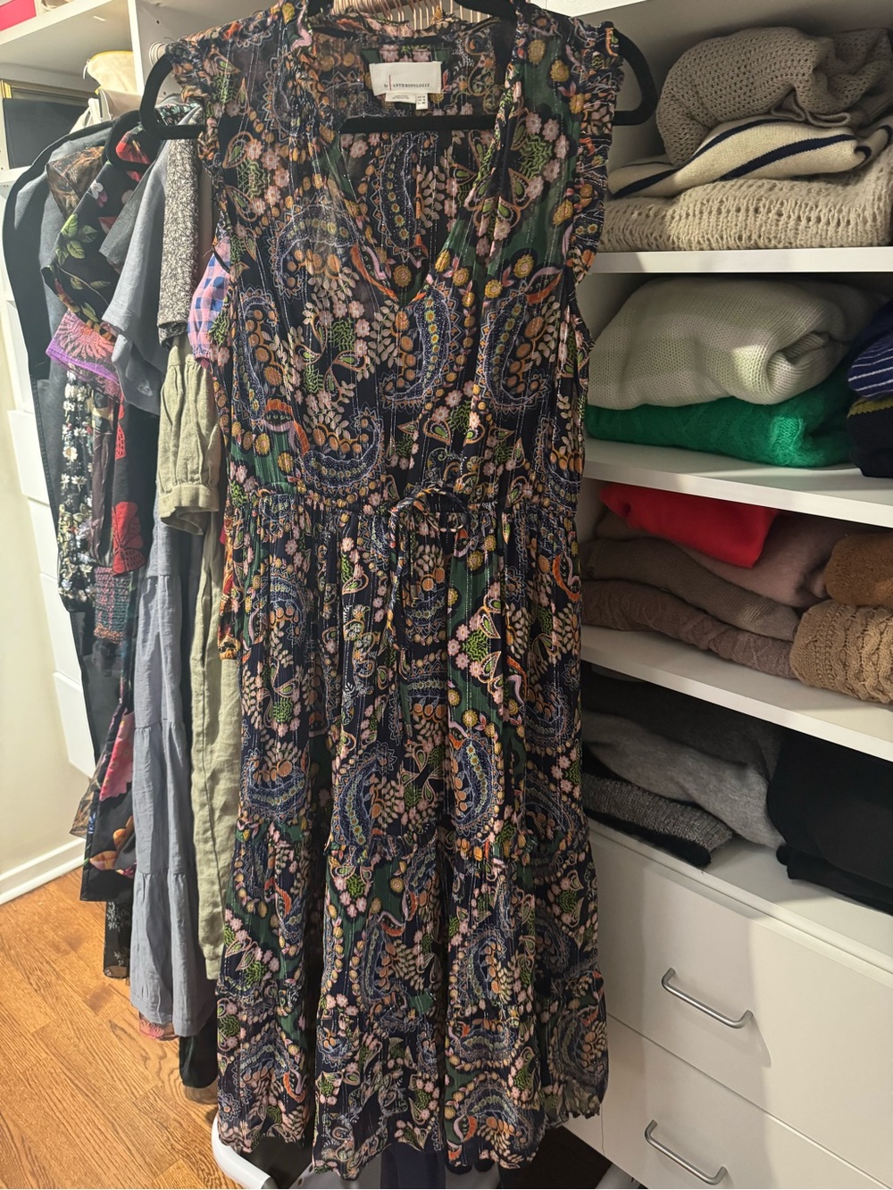 Anthropologie Navy Multicolor Paisley Midi Dress